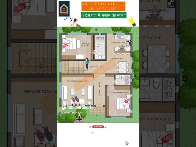 4BHK Duplex House Plan in 168 sq yards plot size #houseplan