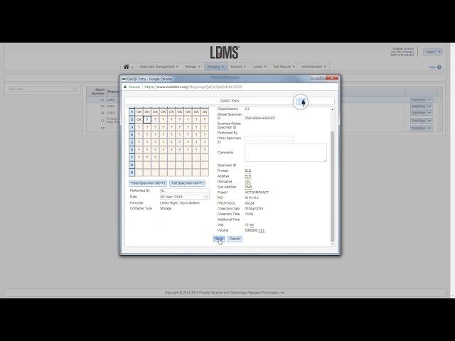 LDMS (web) Shipping module: QA/QC