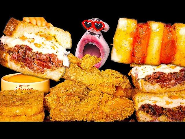 Beef Sandwich, Fried Chicken, Hash Browns! ASMR Mukbang Eating Show!