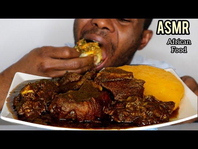 ASMR BETTERLEAF SOUP AND STARCH WITH ASSORTED MEAT MUKBANG AFRICAN FOOD