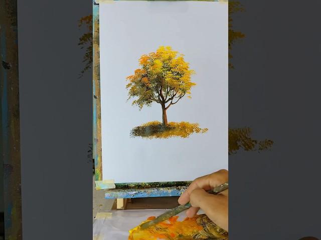 Painting an autumn tree with acrylic on A3 paper #treepainting #vairalvideo #shortart #drawtree