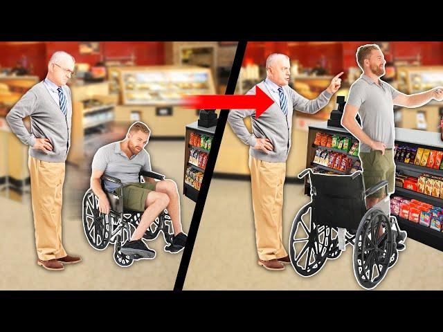 Cutting People in Line in a Wheelchair then Standing Up to Pay