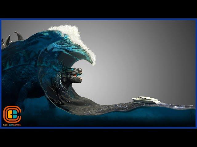 How To Make a GODZILLA In The Tsunami Diorama / Thalassophobia / Polymer Clay / Resin Art