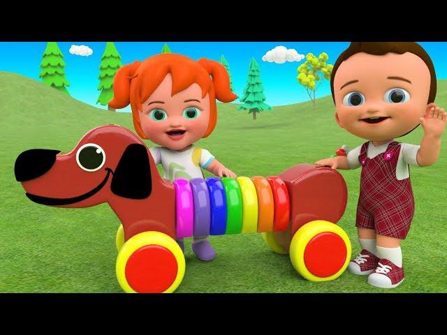 Wooden Dog Rings Slider Toy Set 3D Learn Colors for Children with Little Baby & Girl Fun Play Kids