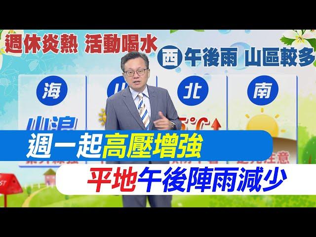【戴立綱報氣象】週一起高壓增強 平地午後陣雨減少｜週三起天晴炎熱 紫外線強預防曬傷  20250621