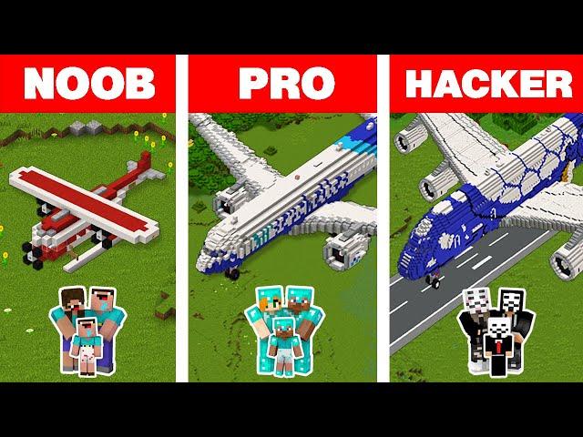 Minecraft NOOB vs PRO vs HACKER: FAMILY PLANE HOUSE BUILD CHALLENGE / Animatio