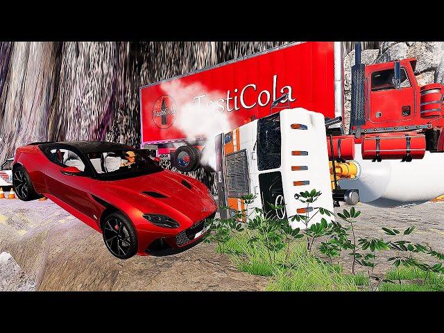 Cars VS  DANGEROUS CLİFF #13 Steep Slopes Mountain Road - Don't Stop - BeamNG Drive