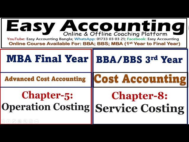 Cost Accounting(Chapter-8)// Operation/ Service Costing // Class-1 // Advanced Cost Accounting