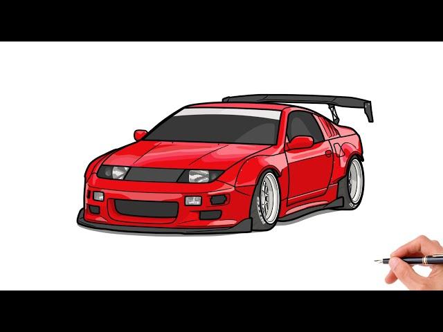 How to draw a NISSAN 300ZX / drawing nissan 300 zx z32 1991 stance car step by step