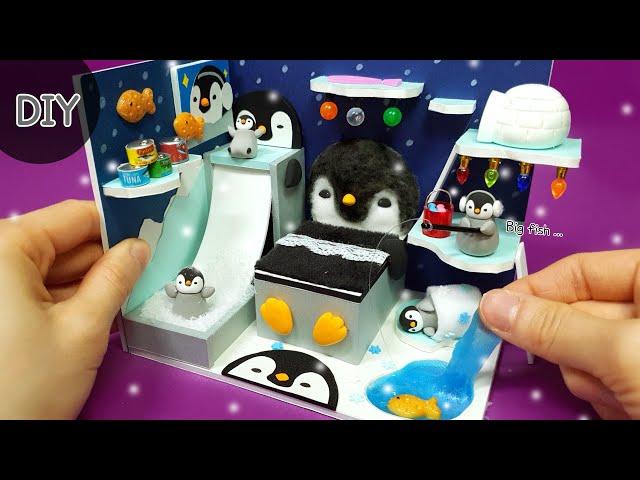 DIY miniature dollhouse   Penguin winter Room decor !