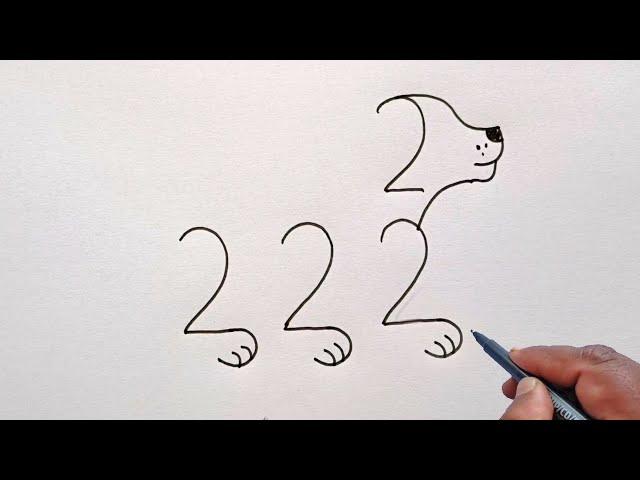 Dog Drawing From 2222 Number | How To Turn 2222 Into Dog Drawing | Dog Drawing Easy |Dog Drawing Art