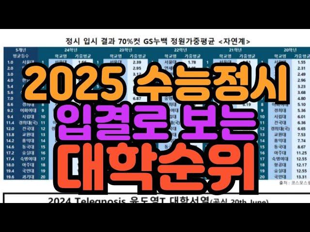 [수시장인] 2025 수능 정시 입결로 보는 대학 순위 / 고속성장 대학순위 / 윤도영 대학서열 / 백분위 대학순위