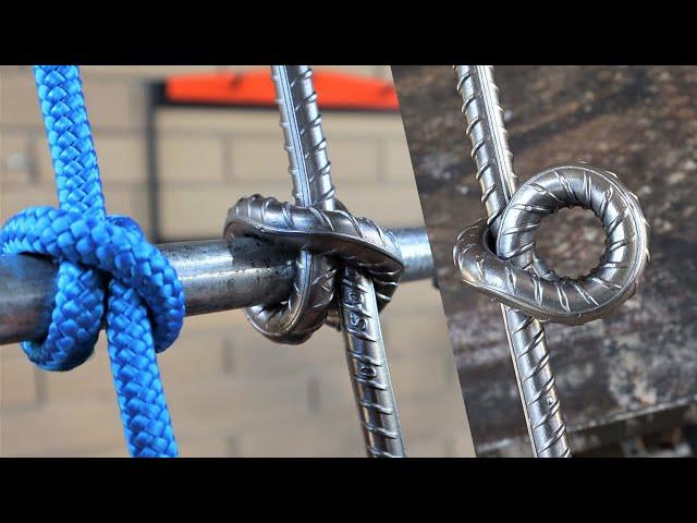 I make a Steel Knot by Bending Rebar - Clove Hitch Knot - without Heating, Metal Art Project