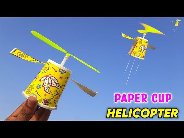 How to make Paper cup Helicopter | Rubber band powered flying plane | easy Paper toy