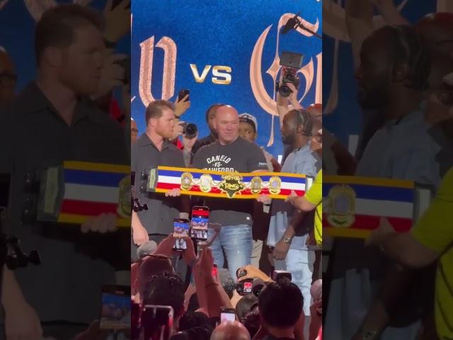 Dana White and security step in as Canelo Alvarez almost starts a brawl by shoving Terence Crawford