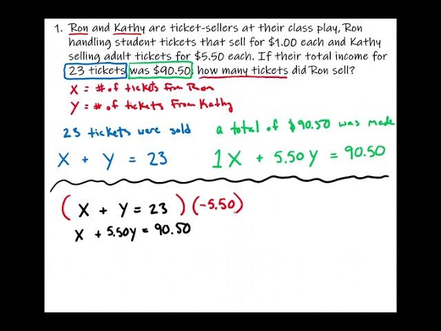 Eric's Algebra Lecture: Systems of Equations Word Problem (example #1)