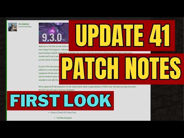 Elder Scrolls Online - Update 41 Patch Notes Discussion - v9.3.0