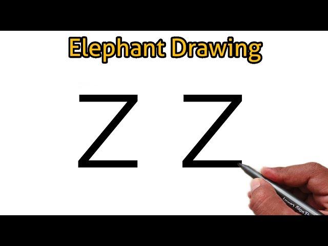 How to draw elephant from letter ZZ | Easy elephant drawing for beginners | Letter Drawing