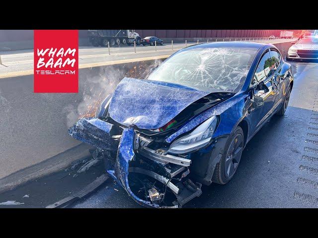 INSANE HIGHWAY CRASH CAUGHT ON TESLA DASHCAM