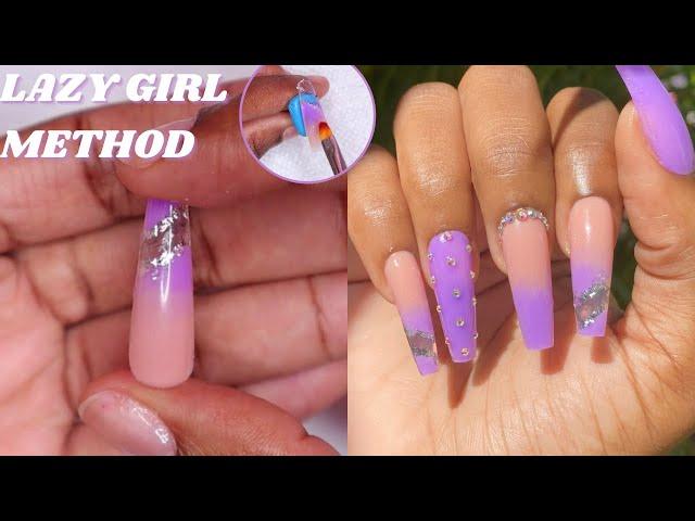 Purple Ombre & Negative Space Polygel Nails | Lazy Girl Method | Nail Tutorial