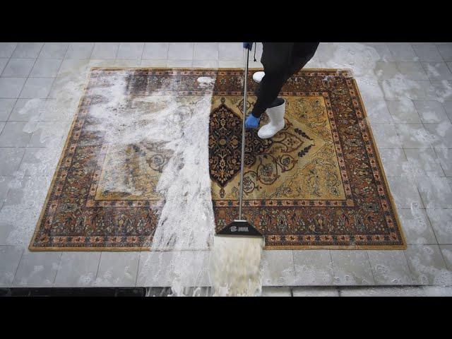 Satisfying washing of a beautiful wool carpet from a Polish factory  ASMR