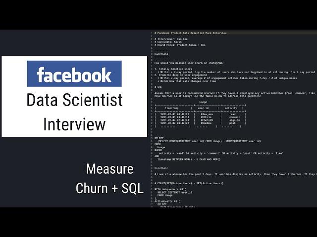 Facebook Data Scientist Mock Interview - Measure User Churn + SQL Problem