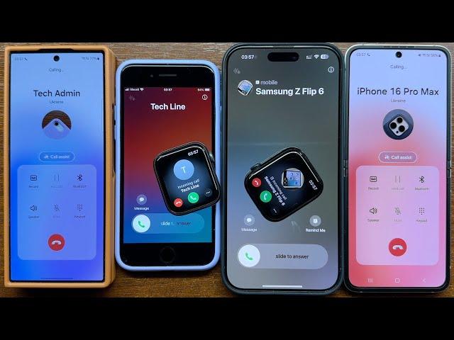 iPhone SE 3 + Apple Watch 6 vs iPhone 16 PM + Watch 7 vs Samsung Z Fold 6 & Z Flip 6 Incoming Call