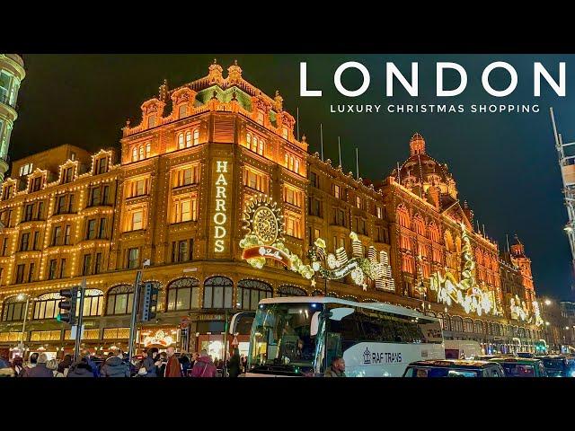 London Christmas Lights Windows Shopping Harrods & Harvey Nichols | London Walk 2024 [4K HDR]