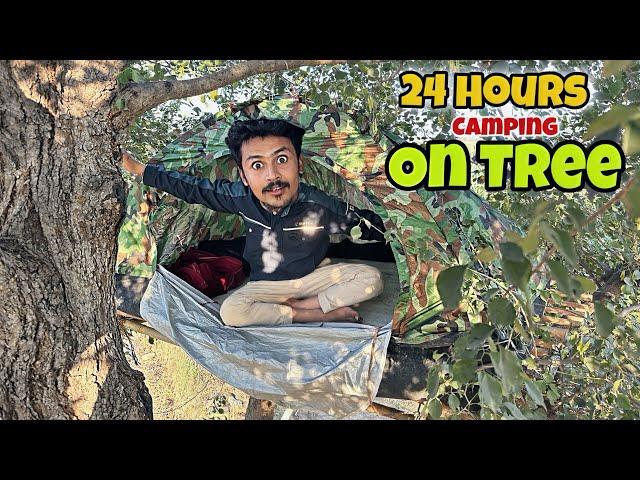 We built a Secret camping house on tree and Survival 24 hours overnight Challenge