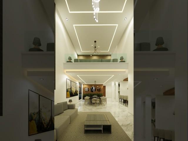 DISEÑO DE SALA CON DOBLE ALTURA  CASA MODERNA