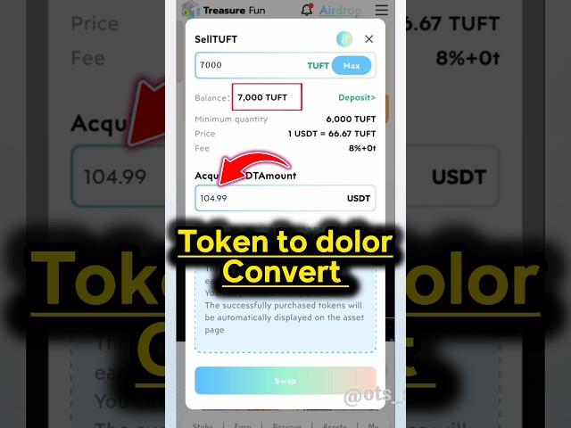 tresurefun token to usdt dolor convert / tuft to usdt convert #nft  #treasure #treasuretrove