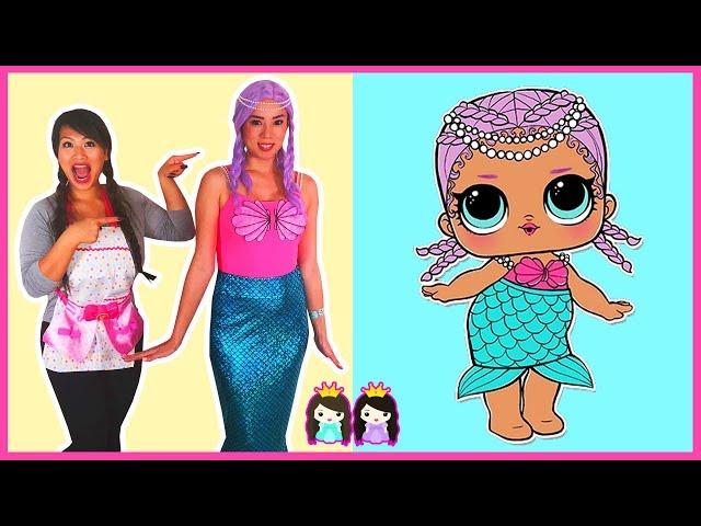 LOL Surprise Dolls in Real Life MERBABY Make Up + Dress Up Play at Pretend Hair Salon