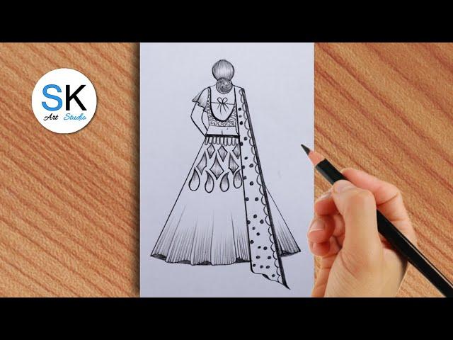 how to draw beautiful girl in Lahenga with pencil || sk art studio