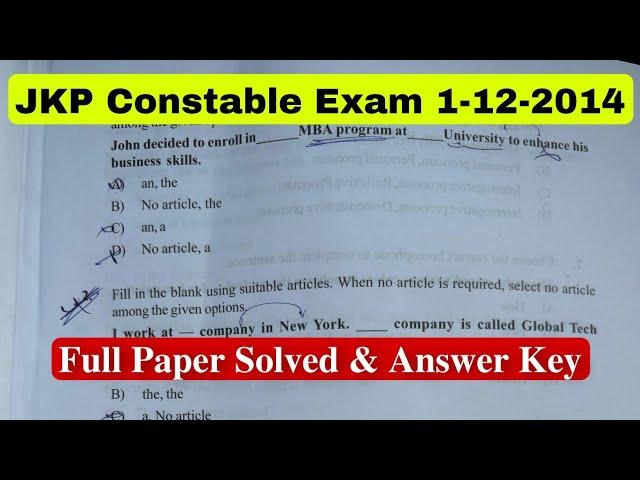 JK Police Constable 2024 Paper Solved 1/12/2024 Complete Solved