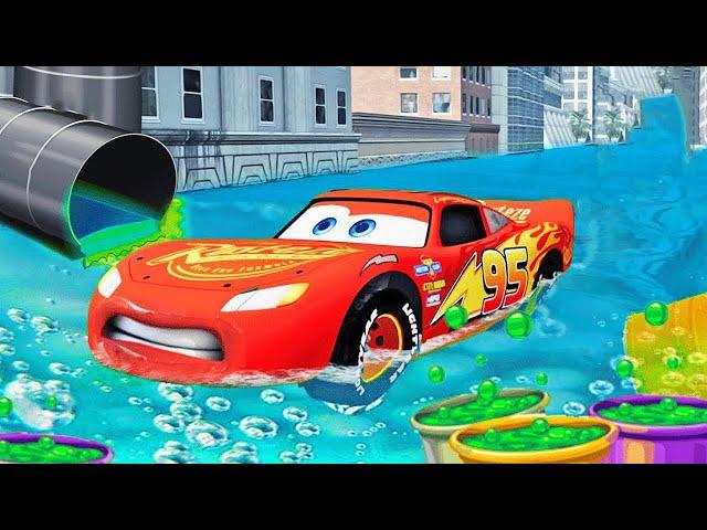 MEGA FLOOD vs LIGHTNING MCQUEEN & PIXAR CARS in BeamNG.drive