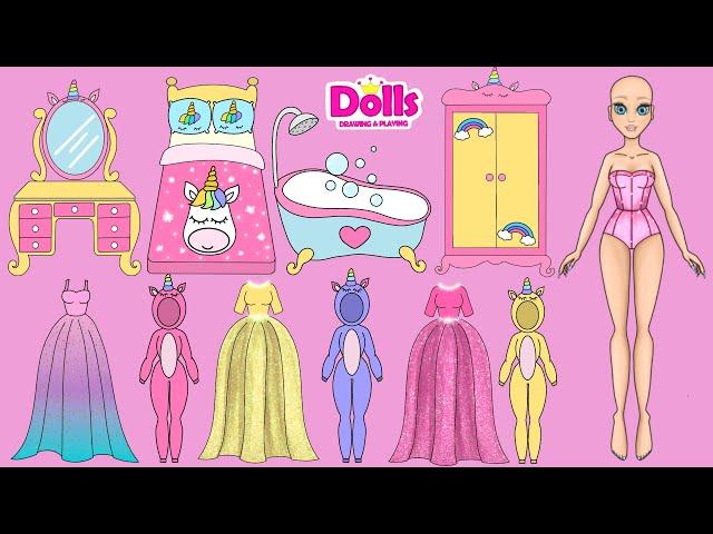 PAPER DOLLS AMAZING UNICORN SET UNBOXING HANDMADE CLOTHES & ACCESSORIES