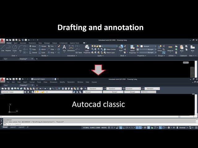 AutoCAD 2020 classic workspace