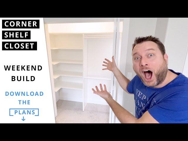 How To Build A Corner Shelf Closet In Any Standard Closet on a Budget | Woodworking Project 🪚