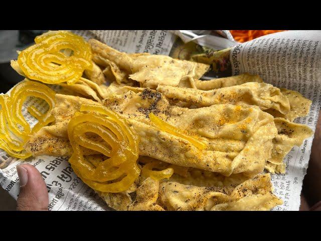 Famous Gujarati Fafda Gathiya with 3 Chutney Sambharo Marcha in Gujarat | Indian Street Food