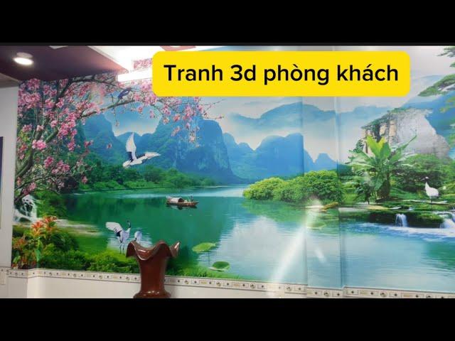 Tranh dán tường 3D phòng khách cảnh sơn thuỷ hữu tình đẹp