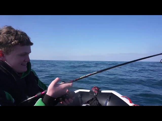 Hooking a BIG fish 13 miles out on an inflatable boat