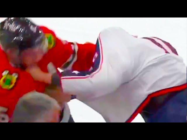 Dmitri Voronkov Connor Murphy Fight | Columbus Blue Jackets v Chicago Blackhawks 2024 NHL Highlights