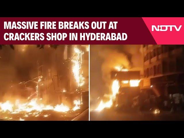 Hyderabad Fire News | Massive Fire At Illegal Crackers Shop At Abids Hanuman Tekdi In Hyderabad