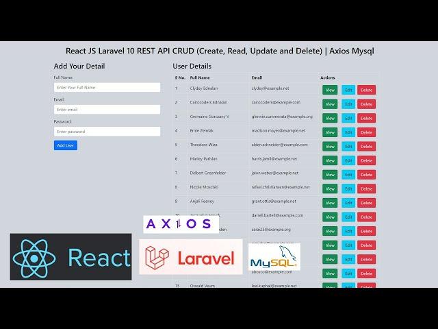 React JS Laravel 10 REST API CRUD (Create, Read, Update and Delete) | Axios Mysql