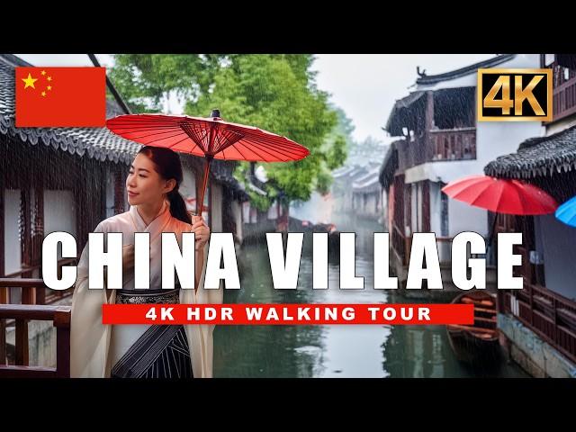  Relaxing China Walking Tour - A Picturesque Water Village - Suzhou, China 4K Rain Walk HDR 60fps