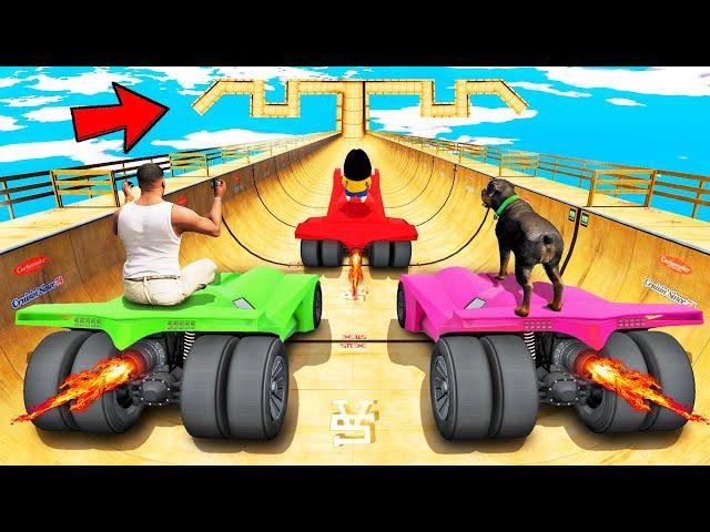 SHINCHAN AND FRANKLIN TRIED THE HIGHEST MEGA RAMP JUMP CHALLENGE WITH ROCKET CARS IN GTA 5