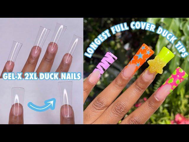 THE LONGEST FULL COVER DUCK TIPS ft. NOVO OVO ! 3XL Duck Tips | Colorful Freestyle Gel-X Duck Nails