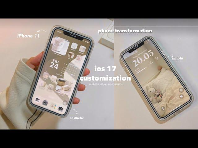 phone transformation ️ || aesthetic ios 17 set-up, phone accessories, simple widgets 