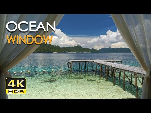 4K HDR Ocean Window - Tropical Sea View - Relaxing Lapping Wave Sounds - Ultra HD Nature Video