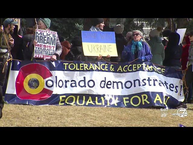 Hundreds protest Trump administration ahead of president's address to Congress